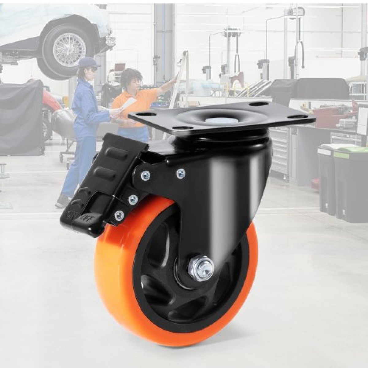 Τροχοί VEVOR Caster, 10,1 cm Περιστρεφόμενοι τροχοί πλάκας, Σετ 4, με Ασφάλεια A/B Κλείδωμα Χωρίς Θόρυβο Ζάντες PVC, Βαρέως τύπου 158,8 kg Χωρητικότητα φόρτωσης ανά τροχό, Τροχοί χωρίς σήμανση για έπιπλα καροτσιού Πάγκος εργασίας