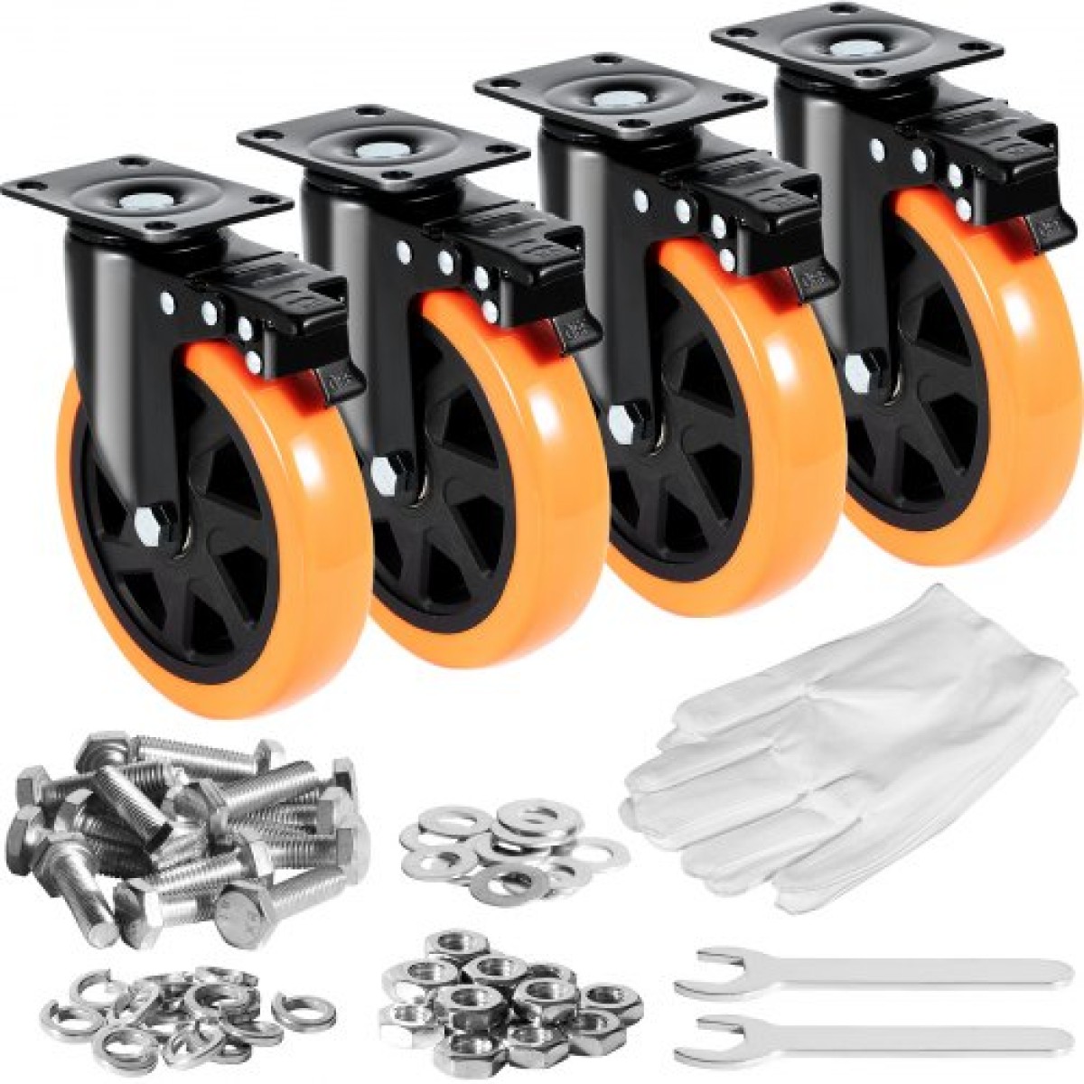 Τροχοί VEVOR Caster, 15,2 cm Περιστρεφόμενοι τροχοί πλάκας, Σετ 4, με Ασφάλεια A/B Κλείδωμα Χωρίς Θόρυβο Ρόδες PVC, Βαρέως τύπου 317,5 kg Χωρητικότητα φόρτωσης ανά τροχό, Τροχοί χωρίς σήμανση για έπιπλα καροτσιού Πάγκος εργασίας
