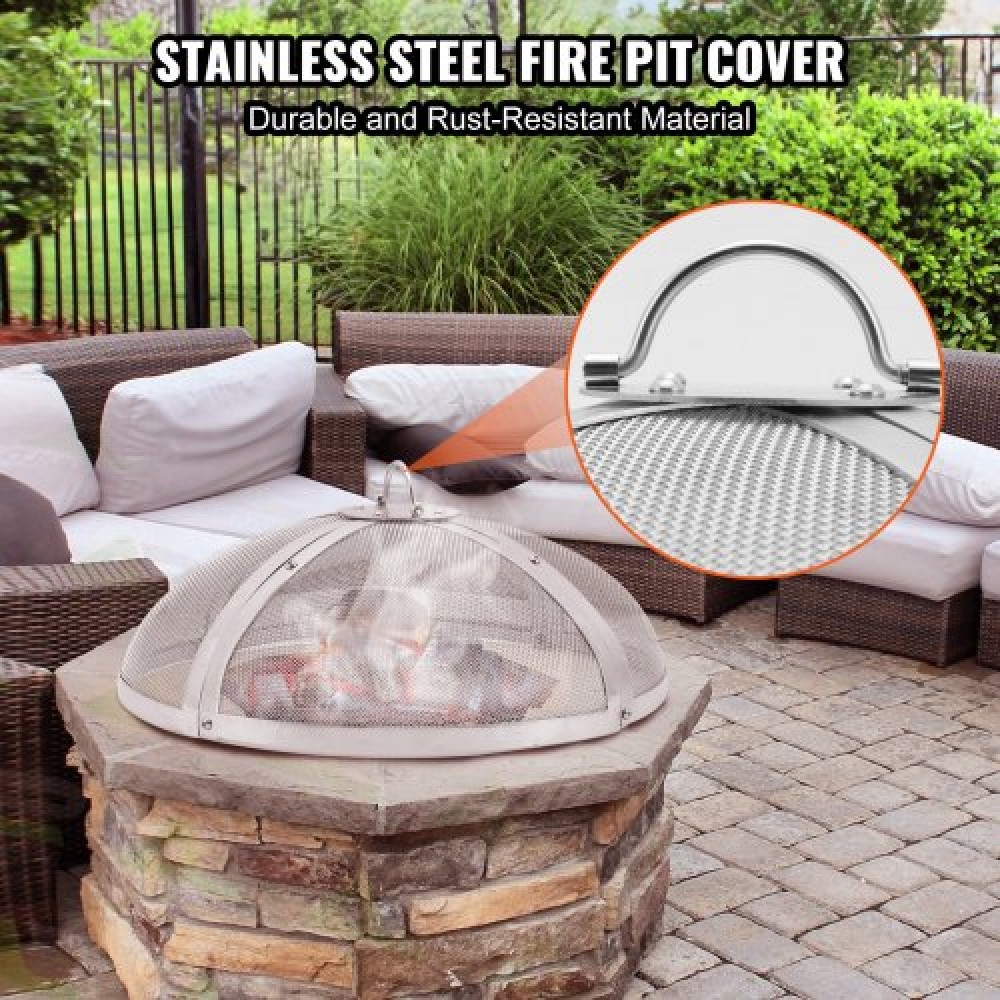 VEVOR Fire Pit Spark Screen Round 36", Ενισχυμένο μεταλλικό κάλυμμα βαρέως τύπου από χάλυβα, καπάκι εξωτερικού χώρου πυροσβεστήρων, επάνω καλύμματα οθόνης που ανοίγουν εύκολα στρογγυλά με λαβή δακτυλίου για υπαίθρια αυλή πυροσβεστήρων στην πίσω αυλή
