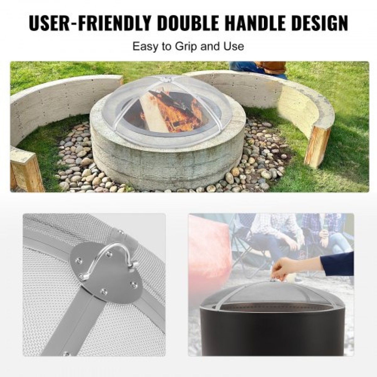 VEVOR Fire Pit Spark Screen Round 36", Ενισχυμένο μεταλλικό κάλυμμα βαρέως τύπου από χάλυβα, καπάκι εξωτερικού χώρου πυροσβεστήρων, επάνω καλύμματα οθόνης που ανοίγουν εύκολα στρογγυλά με λαβή δακτυλίου για υπαίθρια αυλή πυροσβεστήρων στην πίσω αυλή