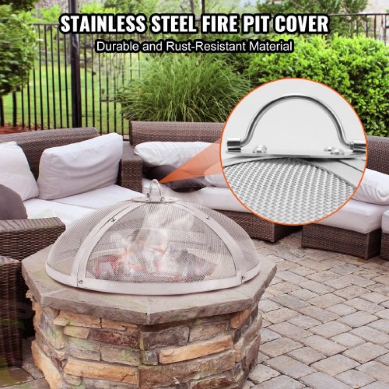 VEVOR Fire Pit Spark Screen Round 40", Ενισχυμένο μεταλλικό κάλυμμα από χάλυβα βαρέως τύπου, καπάκι εξωτερικού χώρου πυροσβεστήρων, επάνω καλύμματα οθόνης που ανοίγουν εύκολα στρογγυλά με λαβή δακτυλίου για υπαίθρια αυλή πυροσβεστήρων στην πίσω αυλή