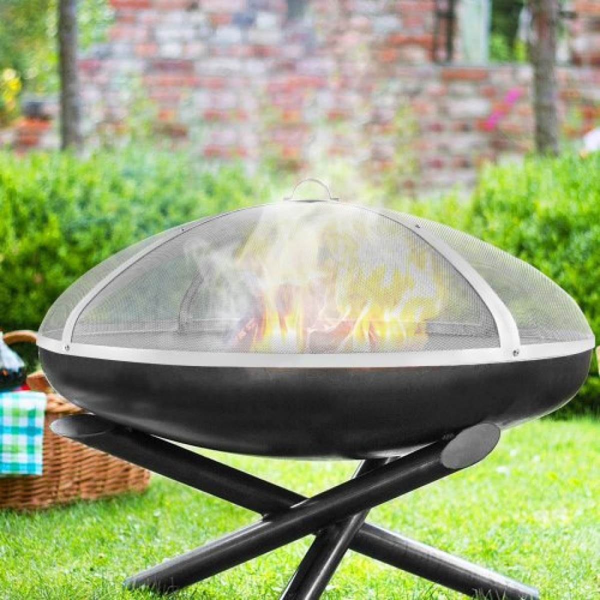 VEVOR Fire Pit Spark Screen Round 40", Ενισχυμένο μεταλλικό κάλυμμα από χάλυβα βαρέως τύπου, καπάκι εξωτερικού χώρου πυροσβεστήρων, επάνω καλύμματα οθόνης που ανοίγουν εύκολα στρογγυλά με λαβή δακτυλίου για υπαίθρια αυλή πυροσβεστήρων στην πίσω αυλή