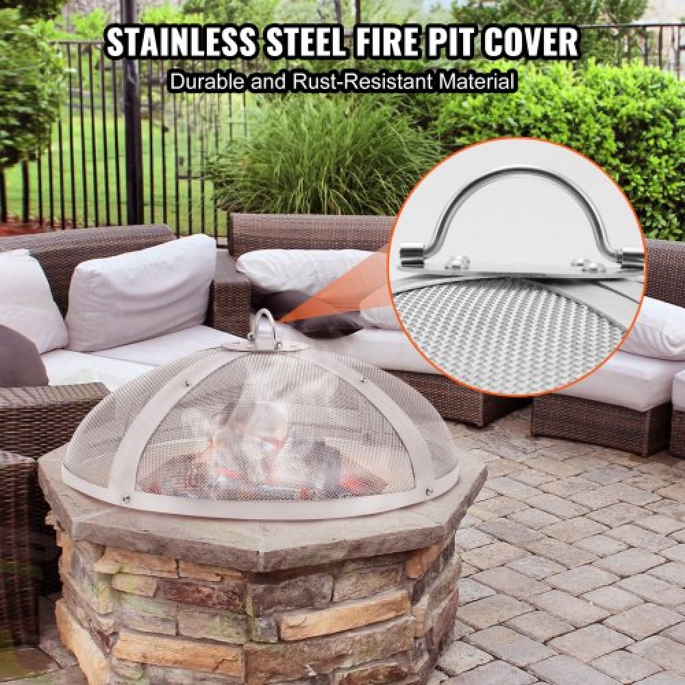 VEVOR Fire Pit Spark Screen Round 20", Ενισχυμένο μεταλλικό κάλυμμα από χάλυβα βαρέως τύπου, καπάκι εξωτερικού χώρου πυροσβεστήρων, επάνω καλύμματα οθόνης που ανοίγουν εύκολα στρογγυλά με λαβή δακτυλίου για υπαίθρια αυλή πυροσβεστήρων στην πίσω αυλή