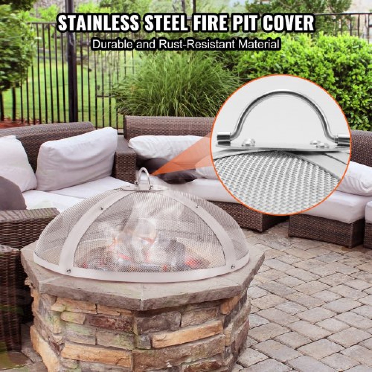 VEVOR Fire Pit Spark Screen Round 20", Ενισχυμένο μεταλλικό κάλυμμα από χάλυβα βαρέως τύπου, καπάκι εξωτερικού χώρου πυροσβεστήρων, επάνω καλύμματα οθόνης που ανοίγουν εύκολα στρογγυλά με λαβή δακτυλίου για υπαίθρια αυλή πυροσβεστήρων στην πίσω αυλή