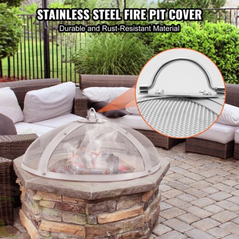 VEVOR Fire Pit Spark Screen Round 20", Ενισχυμένο μεταλλικό κάλυμμα από χάλυβα βαρέως τύπου, καπάκι εξωτερικού χώρου πυροσβεστήρων, επάνω καλύμματα οθόνης που ανοίγουν εύκολα στρογγυλά με λαβή δακτυλίου για υπαίθρια αυλή πυροσβεστήρων στην πίσω αυλή