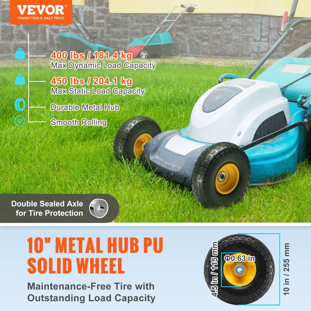 Ελαστικό VEVOR Solid PU Run-Flat Tire Wheel Flat Free Tubeless 25,4 cm 2-Pack 181,4 kg