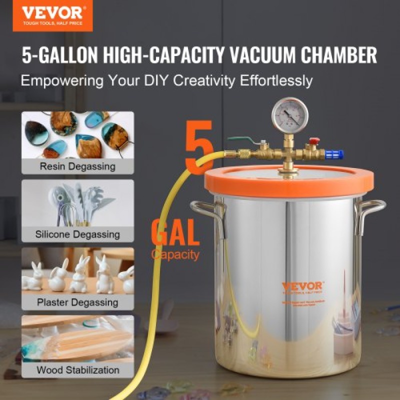 VEVOR Vacuum Chamber Tempered Glass Lid Vacuum 18,9L Θάλαμος απαερίωσης Σιλικόνη