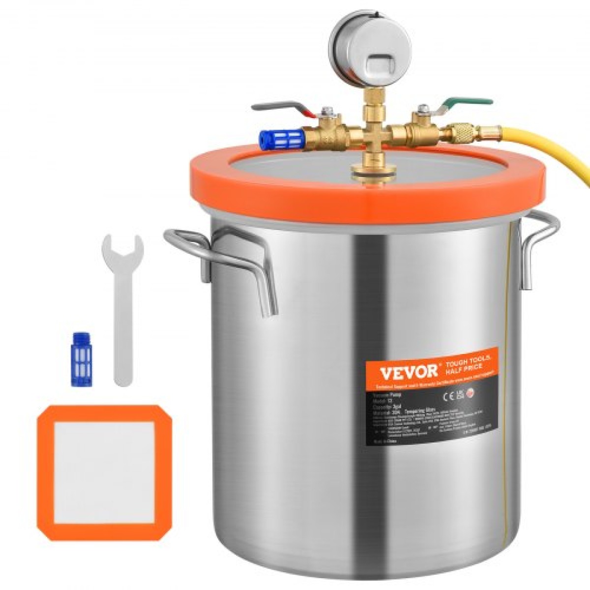 VEVOR Vacuum Chamber Tempered Glass Lid Vacuum 18,9L Θάλαμος απαερίωσης Σιλικόνη