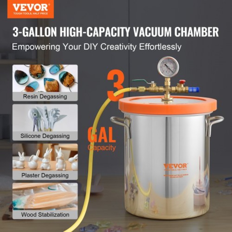 VEVOR Vacuum Chamber Tempered Glass Lid Vacuum 11,4 L Θάλαμος απαέρωσης Σιλικόνη
