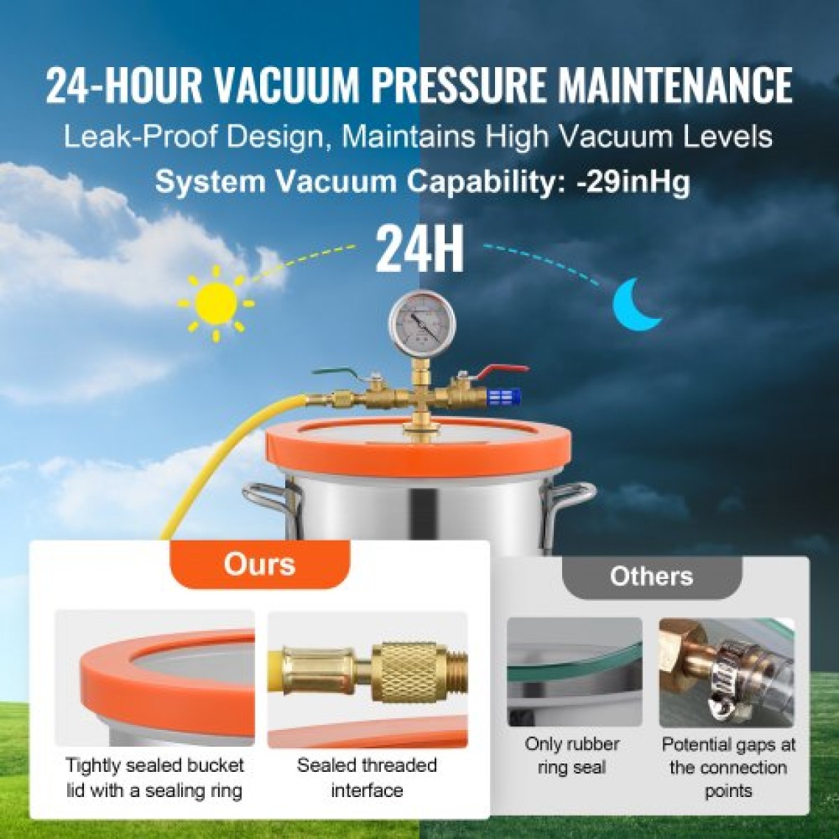 VEVOR Vacuum Chamber Tempered Glass Lid Vacuum 11,4 L Θάλαμος απαέρωσης Σιλικόνη