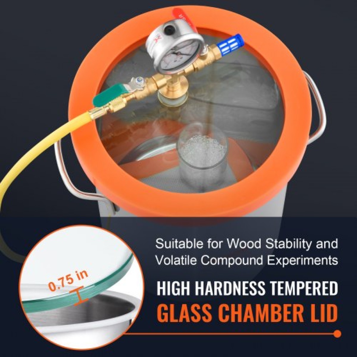 VEVOR Vacuum Chamber Tempered Glass Lid Vacuum 11,4 L Θάλαμος απαέρωσης Σιλικόνη