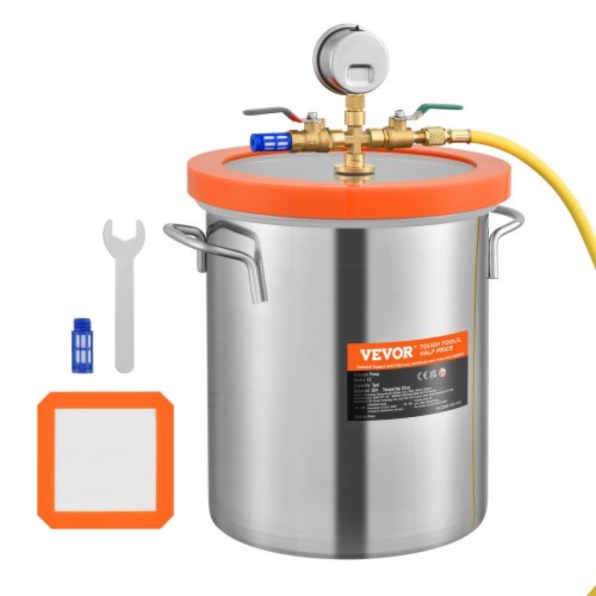 VEVOR Vacuum Chamber Tempered Glass Lid Vacuum 11,4 L Θάλαμος απαέρωσης Σιλικόνη