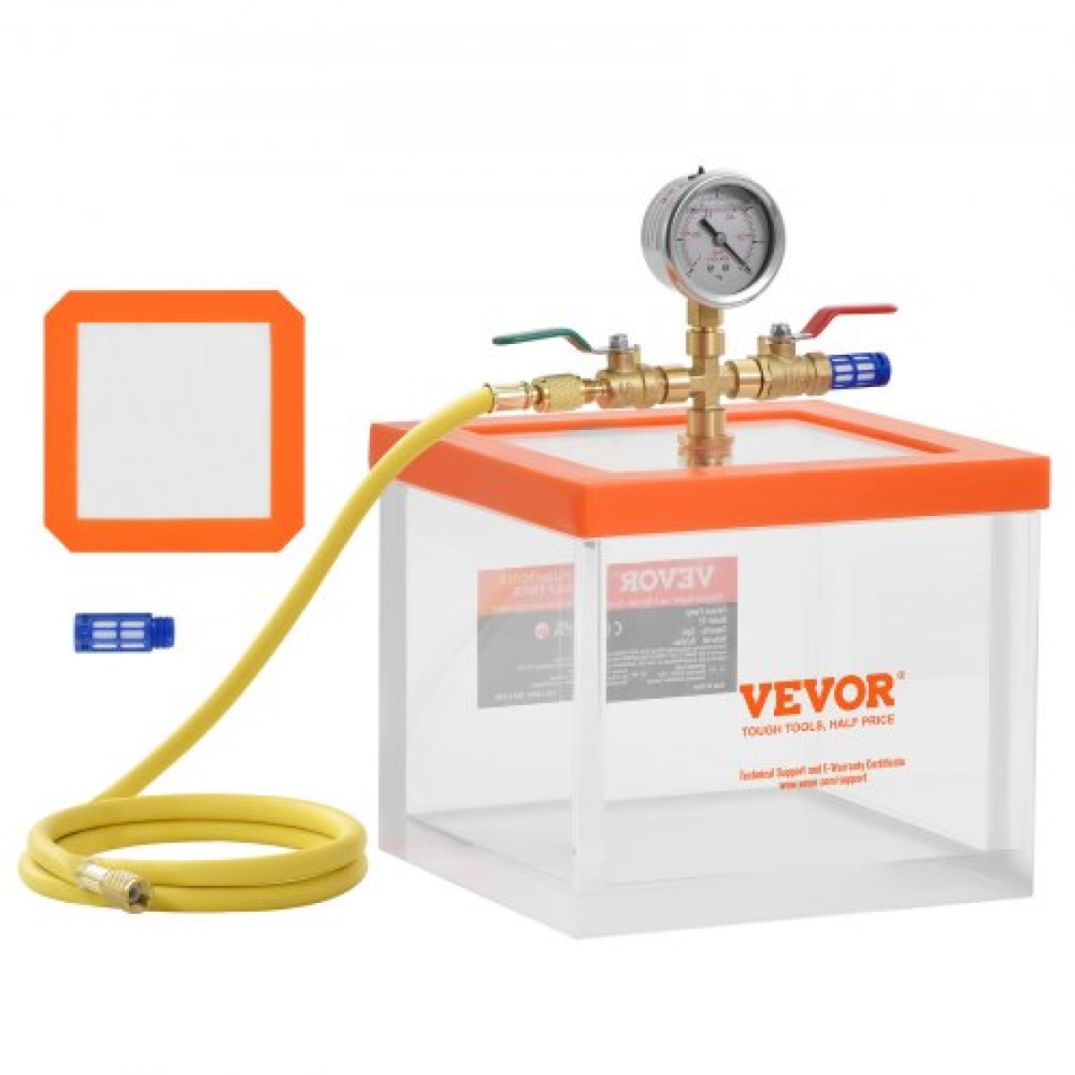 Θάλαμος κενού VEVOR 7.6L, αναβαθμισμένος θάλαμος απαερίωσης κενού πολλαπλών χρήσεων ακρυλικός, διαφανής θάλαμος κενού, για απαέρωση ρητίνης, απαέρωση γέλης πυριτίου, απαέρωση γύψου και εξαγωγή κενού