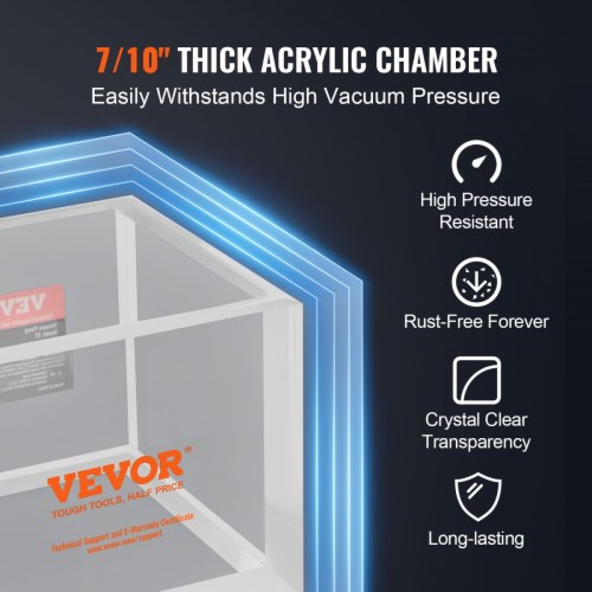 Θάλαμος κενού VEVOR 7.6L, αναβαθμισμένος θάλαμος απαερίωσης κενού πολλαπλών χρήσεων ακρυλικός, διαφανής θάλαμος κενού, για απαέρωση ρητίνης, απαέρωση γέλης πυριτίου, απαέρωση γύψου και εξαγωγή κενού