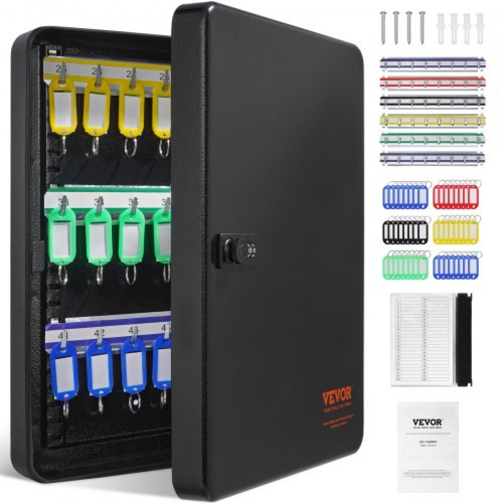 VEVOR 48-Key Cabinet Key Safe with Combination Lock & Keys Adjustable Racks