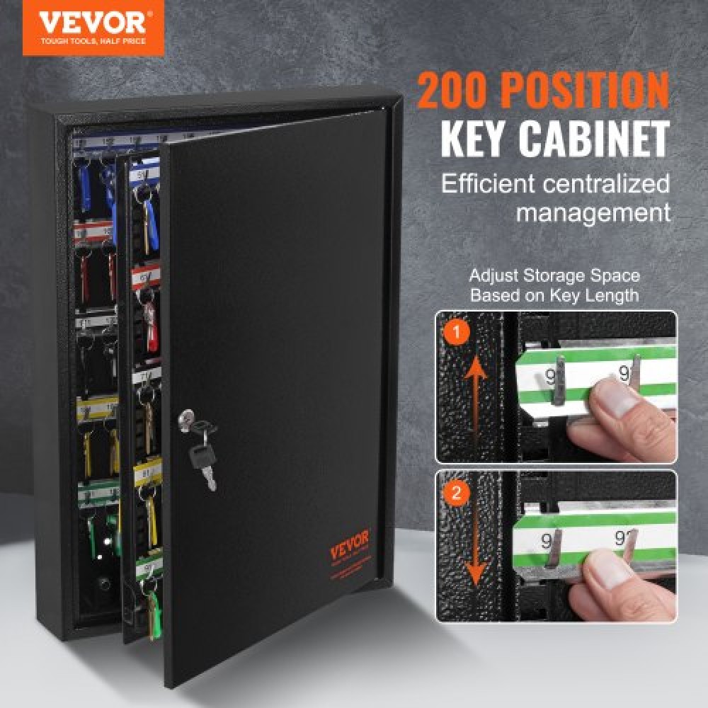 VEVOR 200-Key Cabinet Key Lock Box with Adjustable Racks & Colorful Key Tags