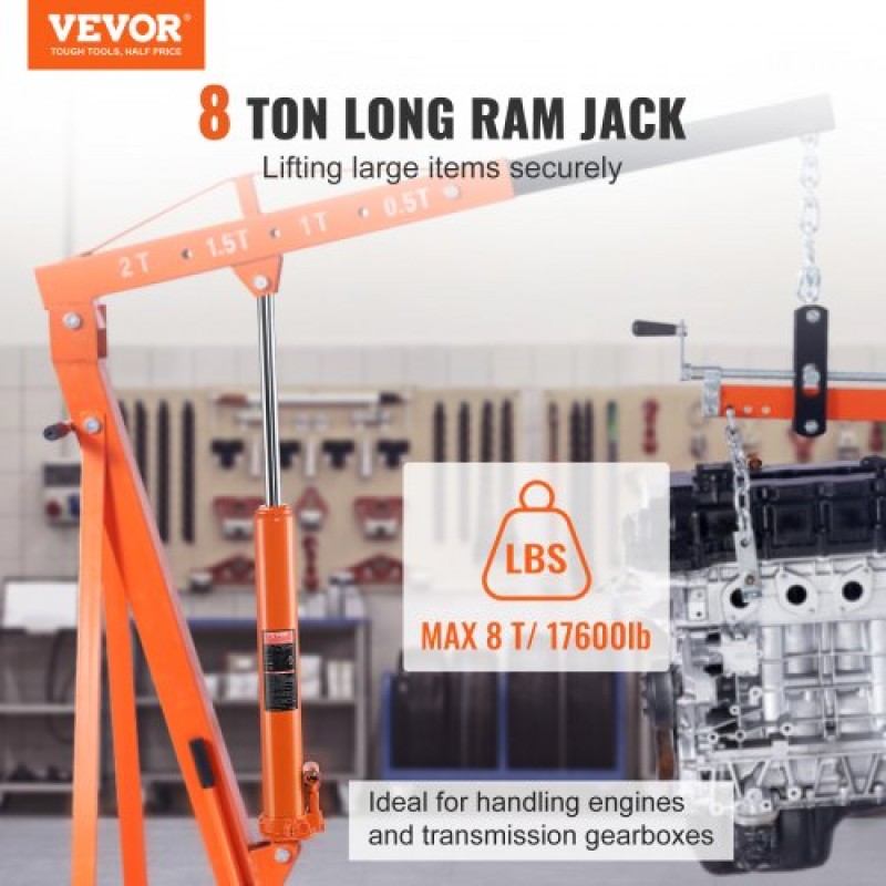 VEVOR Hydraulic Long Ram Jack, κύλινδρος ανύψωσης κινητήρα 8 τόνων με μονοέμβολη αντλία και βάση Clevis, υδραυλικός κύλινδρος εμβόλου για ανυψωτικά μηχανών ανύψωσης, υδραυλικοί γερανοί γκαράζ/καταστημάτων, μηχανικοί, αγροκτήματος