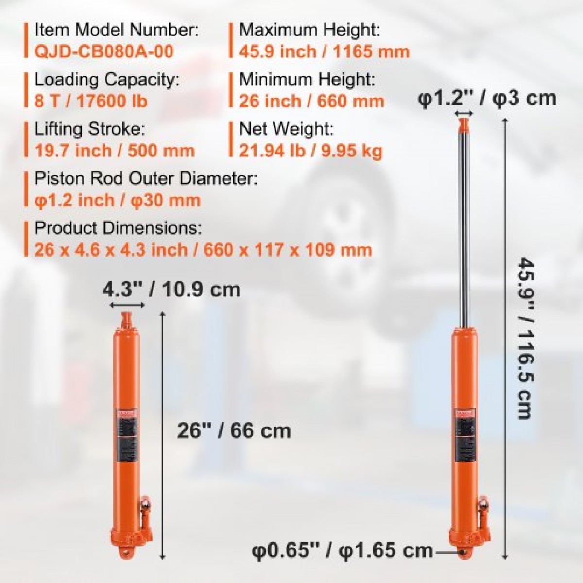 VEVOR Hydraulic Long Ram Jack, κύλινδρος ανύψωσης κινητήρα 8 τόνων με μονοέμβολη αντλία και βάση Clevis, υδραυλικός κύλινδρος εμβόλου για ανυψωτικά μηχανών ανύψωσης, υδραυλικοί γερανοί γκαράζ/καταστημάτων, μηχανικοί, αγροκτήματος