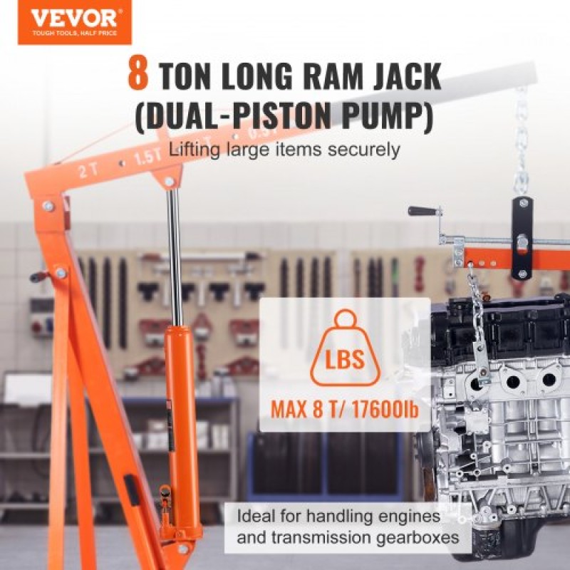 VEVOR Hydraulic Long Ram Jack, κύλινδρος ανύψωσης κινητήρα 8 τόνων με διπλή έμβολη αντλία και βάση Clevis, υδραυλικός κύλινδρος εμβόλου για ανυψωτικά μηχανών ανύψωσης, υδραυλικοί γερανοί γκαράζ/καταστημάτων, μηχανικοί, αγροκτήματος