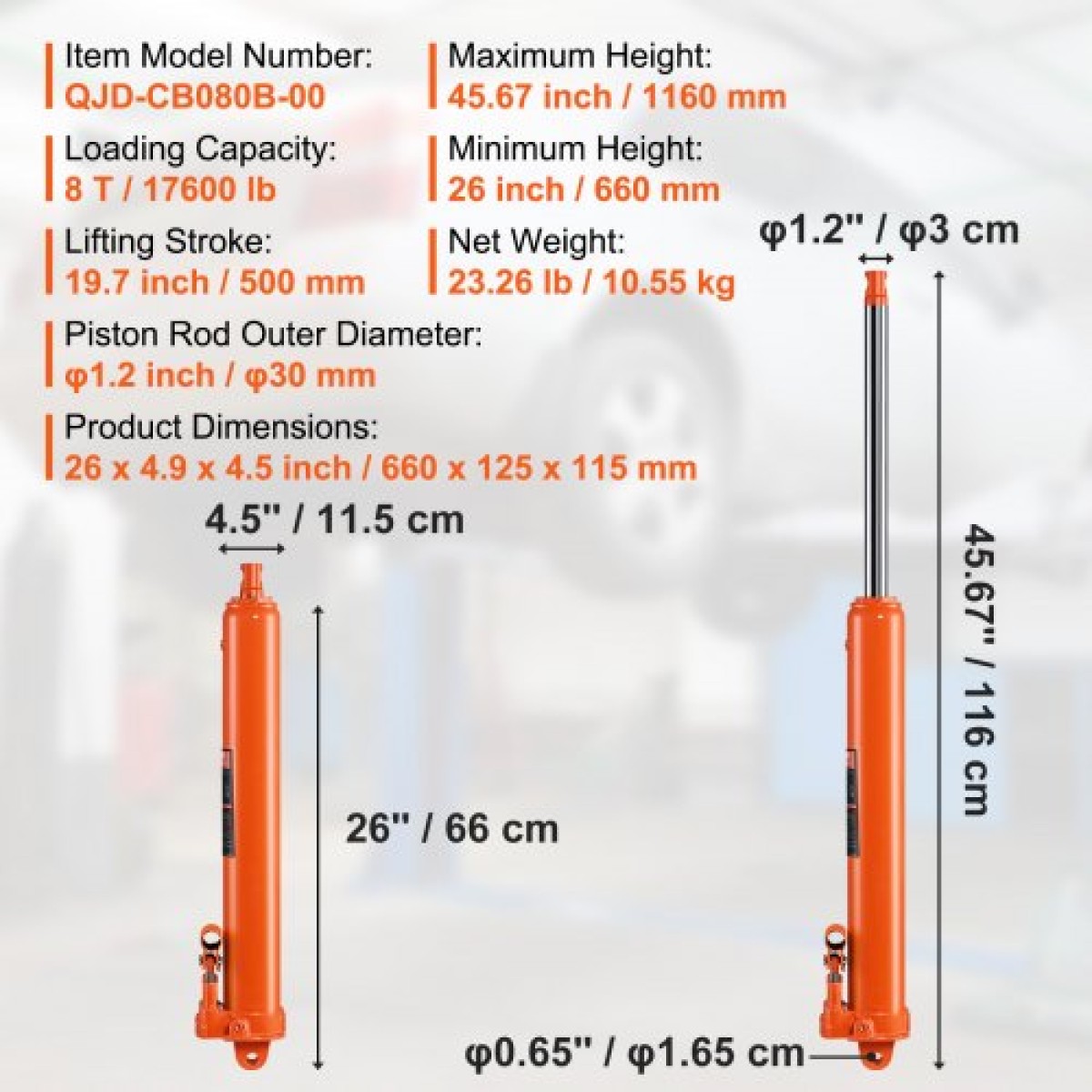 VEVOR Hydraulic Long Ram Jack, κύλινδρος ανύψωσης κινητήρα 8 τόνων με διπλή έμβολη αντλία και βάση Clevis, υδραυλικός κύλινδρος εμβόλου για ανυψωτικά μηχανών ανύψωσης, υδραυλικοί γερανοί γκαράζ/καταστημάτων, μηχανικοί, αγροκτήματος
