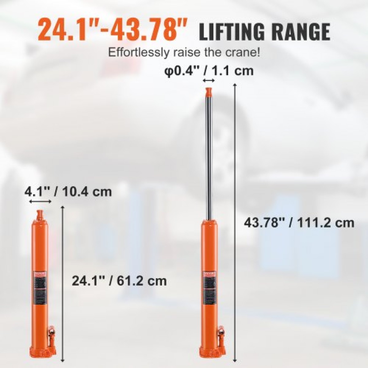 VEVOR Hydraulic Long Ram Jack, κύλινδρος ανύψωσης κινητήρα 4 τόνων με μονοέμβολη αντλία και επίπεδη βάση, υδραυλικός κύλινδρος εμβόλου για ανυψωτικά μηχανών ανύψωσης, υδραυλικοί γερανοί γκαράζ/καταστημάτων, μηχανικοί, αγροκτήματος