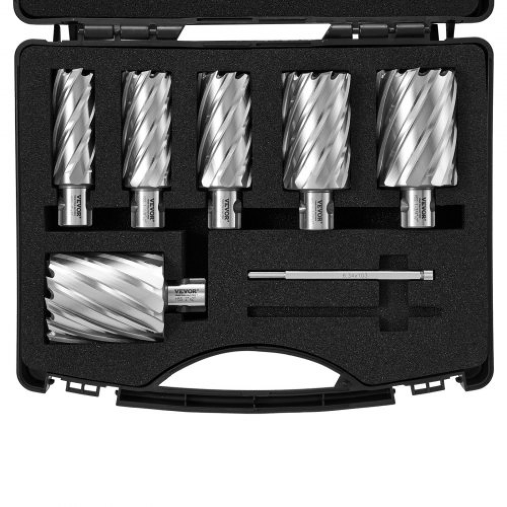 Σετ δακτυλιοειδούς κοπής VEVOR, 6 τμχ Τρυπάνια Universal Shank Mag, Βάθος κοπής 5,1 cm, Διάμετρος κοπής 2,5 έως 5,1 cm, Χάλυβας υψηλής ταχύτητας M2AL, με 2 καρφίτσες πιλότου και φορητή θήκη, για χρήση με μαγνητικά τρυπάνια