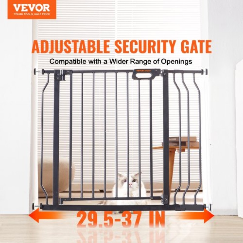 VEVOR Baby Gate, 29,5"-37" Extra Wide, 30" High, Dog Gate για τις σκάλες Πόρτες και το σπίτι, Easy Step Walk Thru Auto Close Child Gate Πόρτα ασφαλείας για κατοικίδια με κιτ τοποθέτησης πίεσης και κιτ τοποθέτησης στον τοίχο, μαύρο