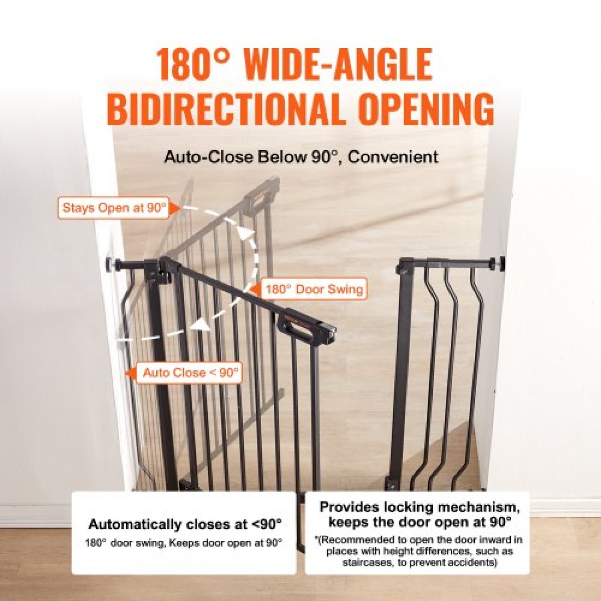 VEVOR Baby Gate, 29,5"-37" Extra Wide, 30" High, Dog Gate για τις σκάλες Πόρτες και το σπίτι, Easy Step Walk Thru Auto Close Child Gate Πόρτα ασφαλείας για κατοικίδια με κιτ τοποθέτησης πίεσης και κιτ τοποθέτησης στον τοίχο, μαύρο