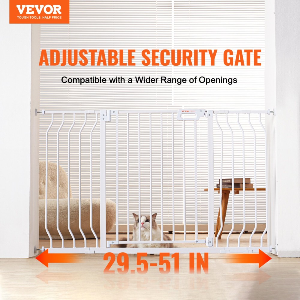 VEVOR Baby Gate, 29,5"-51" Extra Wide, 30" High, Dog Gate για σκάλες, πόρτες και σπίτι, Easy Step Walk Thru Auto Close Child Gate Πόρτα ασφαλείας για κατοικίδια με κιτ τοποθέτησης πίεσης και κιτ τοποθέτησης στον τοίχο, λευκό