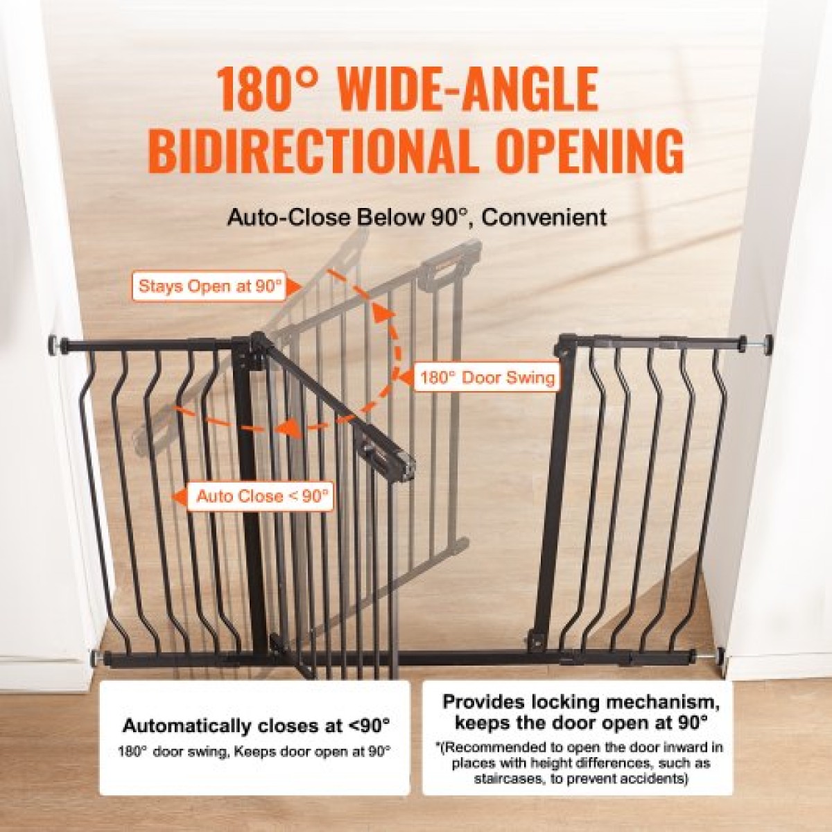 VEVOR Baby Gate, 29,5"-51" Extra Wide, 30" High, Dog Gate για σκάλες Πόρτες και σπίτι, Easy Step Walk Thru Auto Close Child Gate Πύλη ασφαλείας για κατοικίδια με κιτ τοποθέτησης πίεσης και κιτ τοποθέτησης στον τοίχο, μαύρο