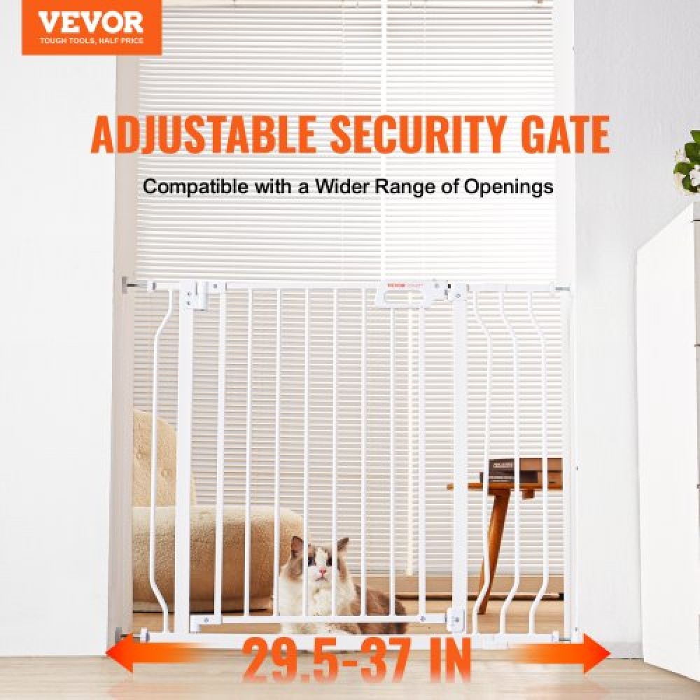 VEVOR Baby Gate, 29,5"-37" Extra Wide, 30" High, Dog Gate για σκάλες, Πόρτες και σπίτι, Easy Step Walk Thru Auto Close Child Gate Πύλη ασφαλείας κατοικίδιων ζώων με κιτ τοποθέτησης πίεσης και κιτ τοποθέτησης στον τοίχο, λευκό