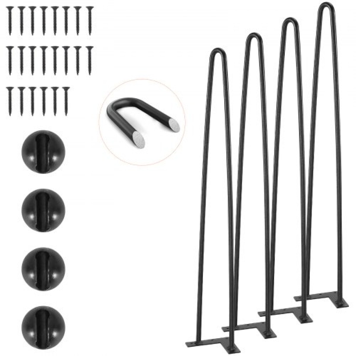 Πόδια επίπλων φουρκέτας VEVOR 711.2MM, Μεταλλικά DIY έργα για κομοδίνο, τραπεζάκι σαλονιού, γραφείο, χωρητικότητα 226,8 KG με προστατευτικά δαπέδου από καουτσούκ, μεταλλικά ανθεκτικά μοντέρνα πόδια τραπεζιού βαρέως τύπου, 4 ΤΕΜ.