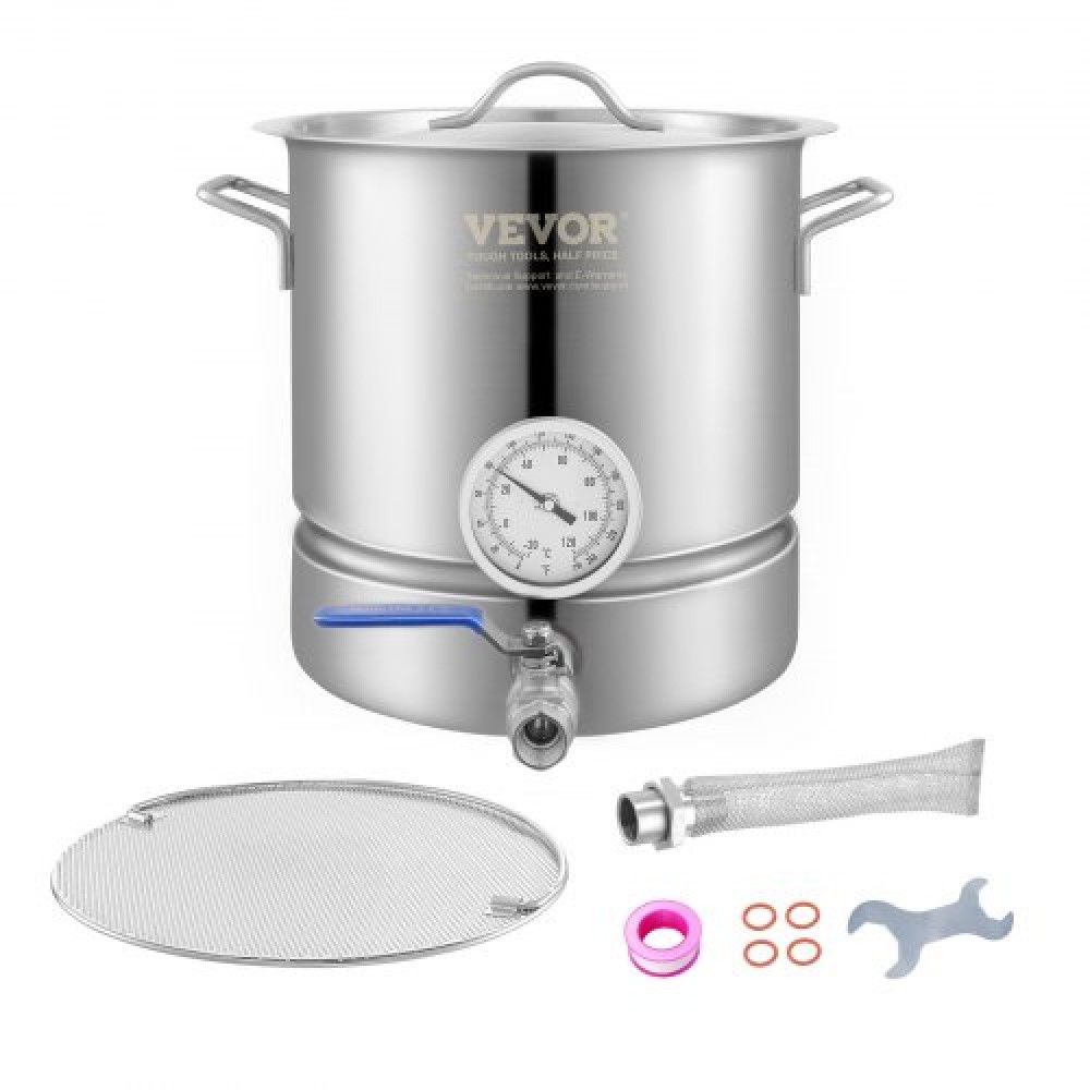 Βραστήρας VEVOR από ανοξείδωτο ατσάλι, 18,9 L Κατσαρόλα ζυθοποιίας, Triply Bottom για μπύρα, Κατσαρόλα βραστήρα, Προμήθειες οικιακής παρασκευής Περιλαμβάνει καπάκι, λαβή, θερμόμετρο, στόμιο σφαιρικής βαλβίδας, φίλτρο, δίσκος φίλτρου