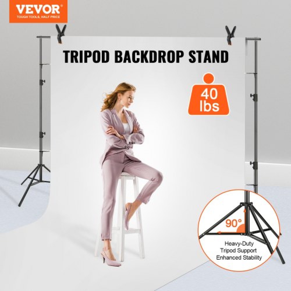 VEVOR 365,7 x 304,8 cm Βάση για σκηνικό βαρέως τύπου, Βάση σκηνικού φωτογραφίας με ρυθμιζόμενο ύψος, σύστημα υποστήριξης φόντου με 6 σφιγκτήρες και μια τσάντα μεταφοράς, για πάρτι, γάμο, οθόνη, φωτογραφία