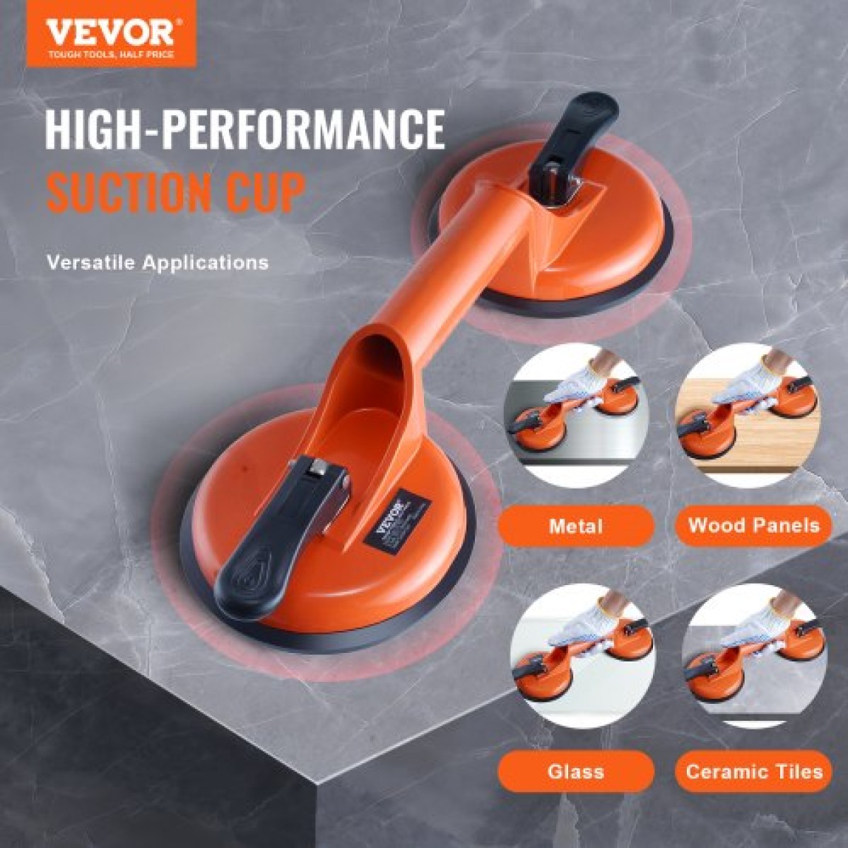 Βεντούζα VEVOR Glass, 11,9 cm 2 Pack 149,7 kg Χωρητικότητα φόρτωσης, Βεντούζα κενού με λαβή αλουμινίου, Εργαλείο ανύψωσης βιομηχανικής βεντούζας βαρέως τύπου για γυαλί, γρανίτη, πλακάκια, μέταλλο, ξύλινο πάνελ ανύψωσης