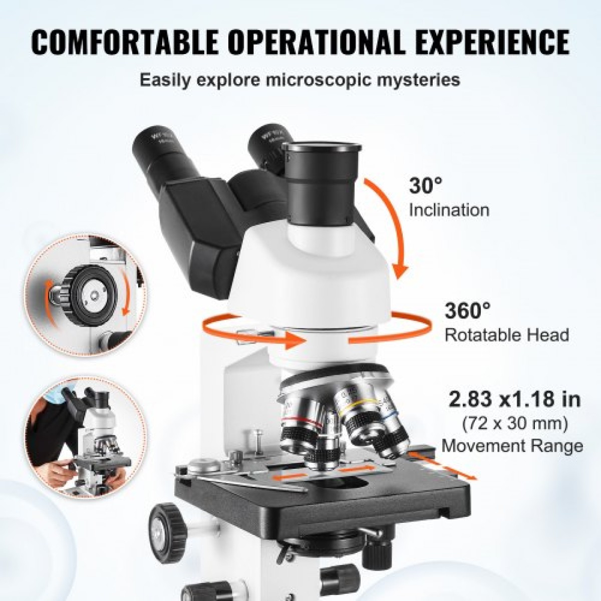 VEVOR Compound Trinocular Microscope 40X-2500 Magnification Lab Microscope with LED Illumination & External Interface