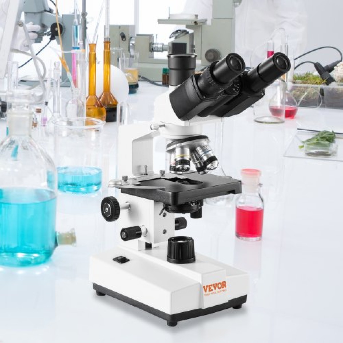 VEVOR Compound Trinocular Microscope 40X-2500 Magnification Lab Microscope with LED Illumination & External Interface