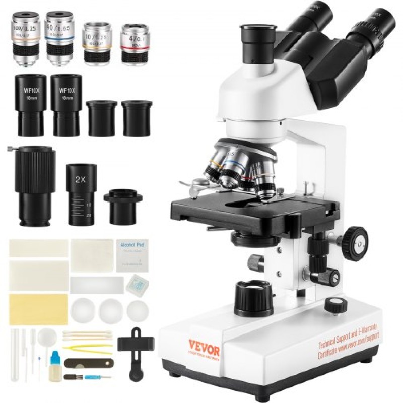 VEVOR Compound Trinocular Microscope 40X-2500 Magnification Lab Microscope with LED Illumination & External Interface