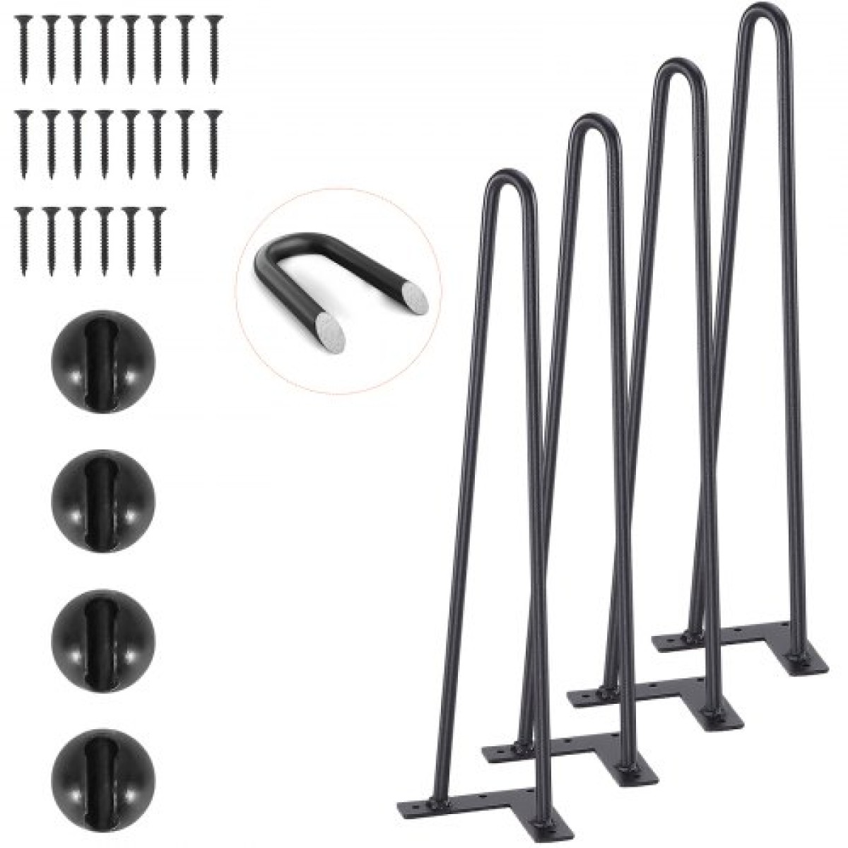 Πόδια επίπλων φουρκέτας VEVOR 482,6MM, Μεταλλικά DIY έργα για κομοδίνο, τραπεζάκι σαλονιού, γραφείο, 226,8KG χωρητικότητα φόρτωσης με προστατευτικά δαπέδου από καουτσούκ, μεταλλικά ανθεκτικά μοντέρνα πόδια τραπεζιού βαρέως τύπου, 4 ΤΕΜ.