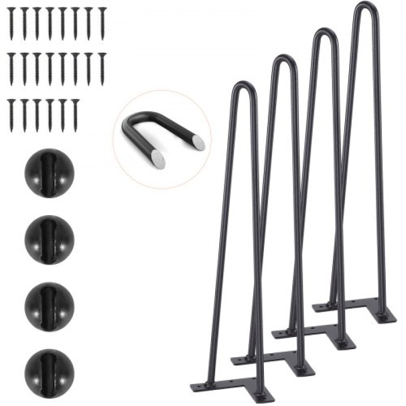 Πόδια επίπλων φουρκέτας VEVOR 482,6MM, Μεταλλικά DIY έργα για κομοδίνο, τραπεζάκι σαλονιού, γραφείο, 226,8KG χωρητικότητα φόρτωσης με προστατευτικά δαπέδου από καουτσούκ, μεταλλικά ανθεκτικά μοντέρνα πόδια τραπεζιού βαρέως τύπου, 4 ΤΕΜ.