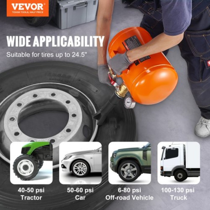 VEVOR Tire Bead Seater, 5 Gal/19L Air Tire Bead Blaster με μανόμετρο & λαβή, 145 PSI Seating Tool Inflator Tank, 85-116 PSI Operating Pressure for Car Truck ATV