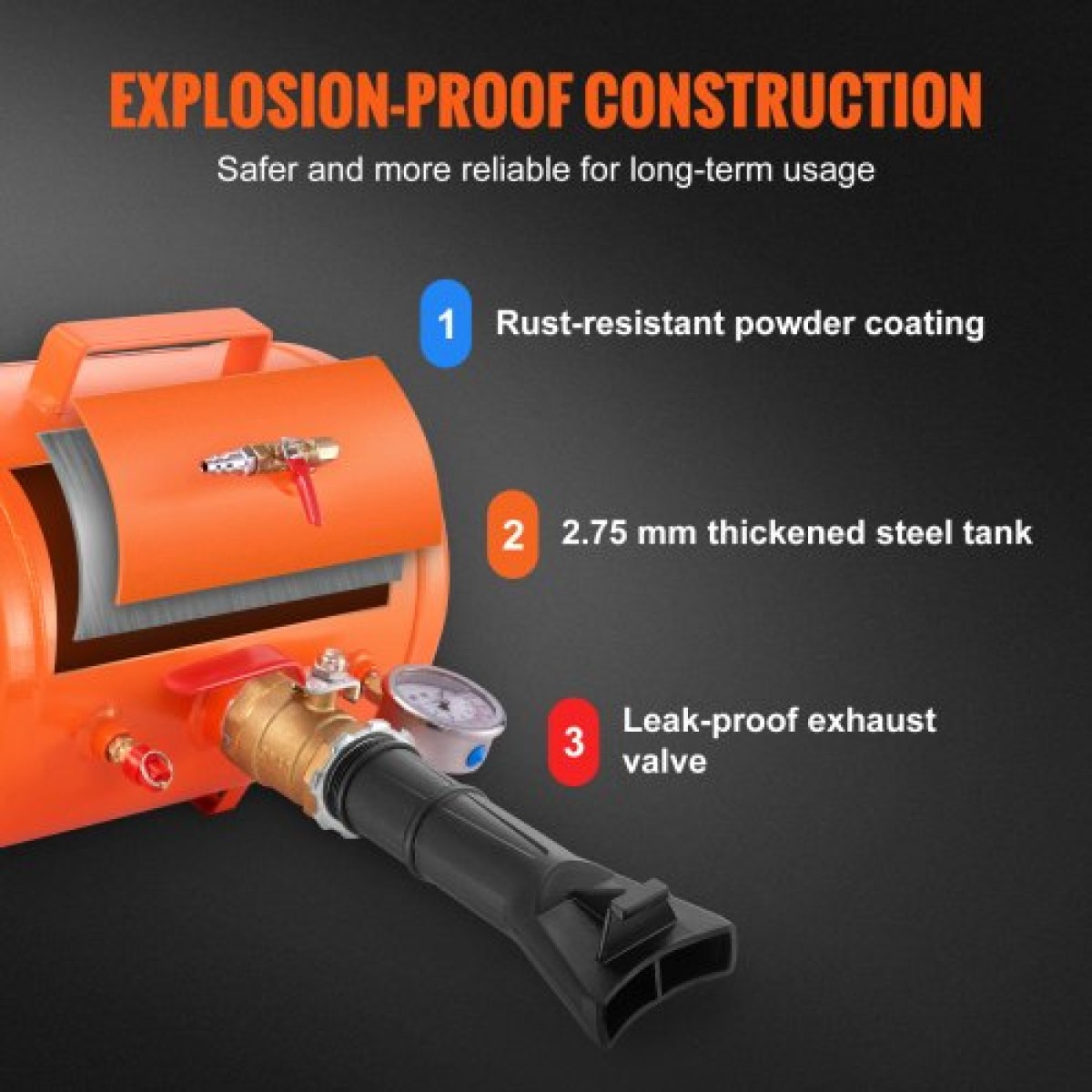 VEVOR Tire Bead Seater, 5 Gal/19L Air Tire Bead Blaster με μανόμετρο & λαβή, 145 PSI Seating Tool Inflator Tank, 85-116 PSI Operating Pressure for Car Truck ATV
