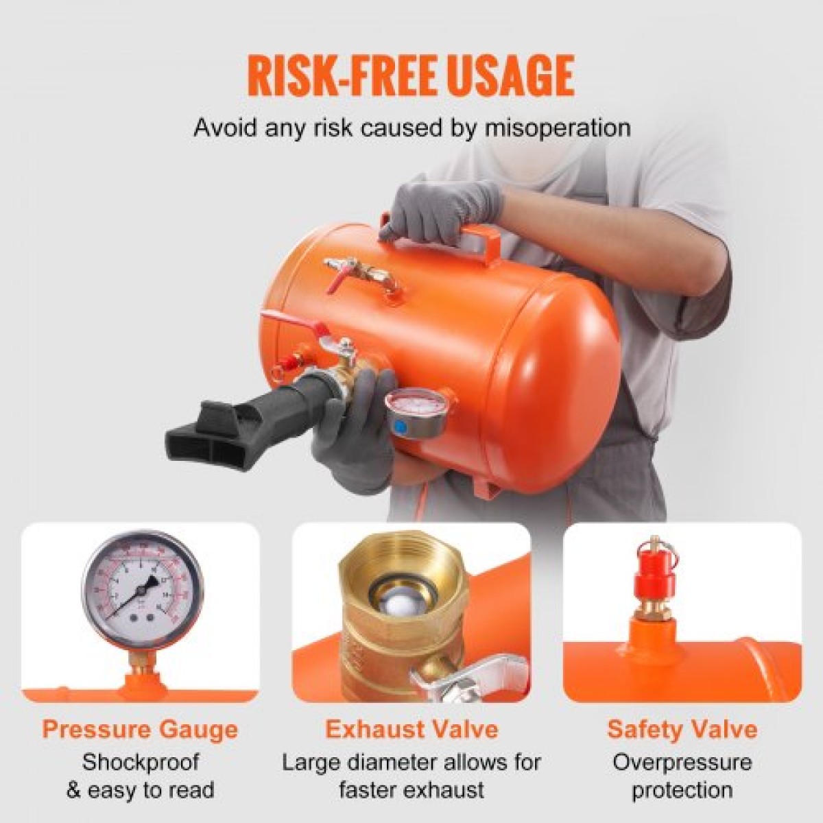 VEVOR Tire Bead Seater, 5 Gal/19L Air Tire Bead Blaster με μανόμετρο & λαβή, 145 PSI Seating Tool Inflator Tank, 85-116 PSI Operating Pressure for Car Truck ATV