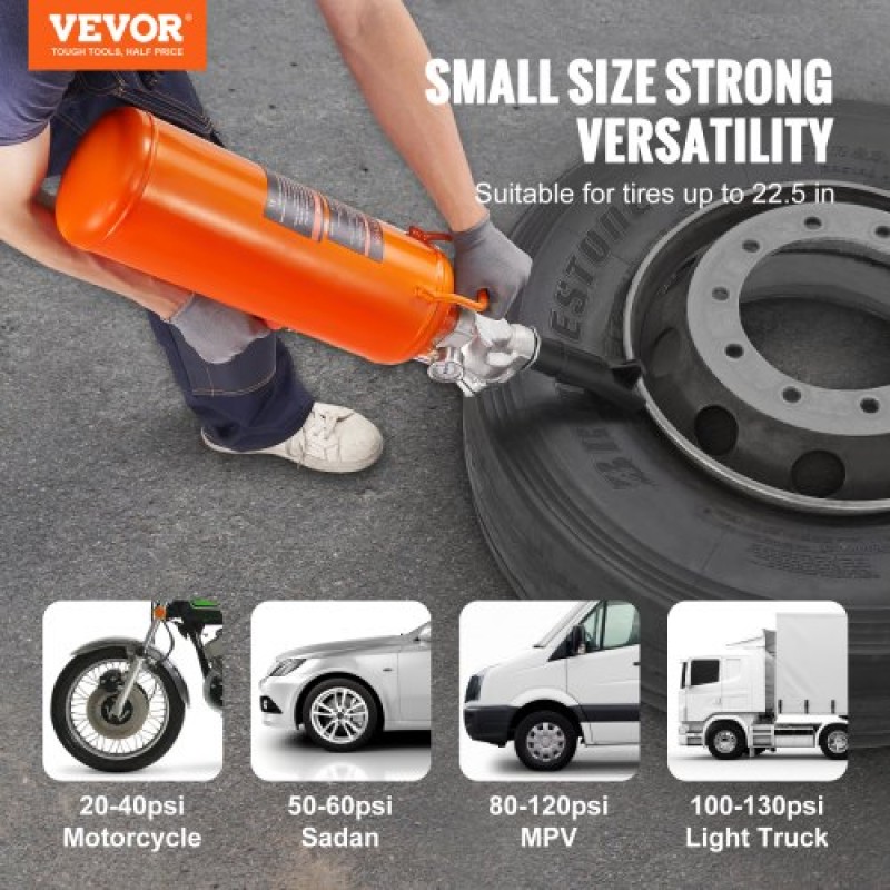 VEVOR Tire Seater, 2,1 Gal/8 L Air Tire Blaster, 120 PSI Handheld Blaster, αναβαθμισμένο φορητό εργαλείο φουσκώματος ελαστικών, 85-116 PSI Λειτουργική πίεση για τρακτέρ φορτηγό ATV Car