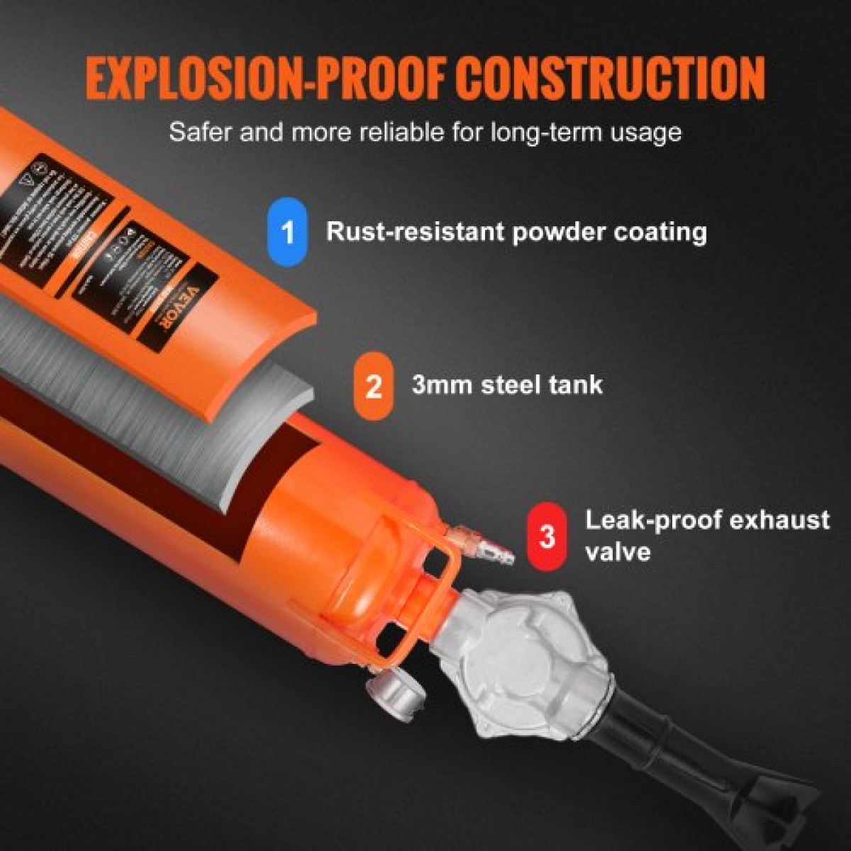 VEVOR Tire Seater, 2,1 Gal/8 L Air Tire Blaster, 120 PSI Handheld Blaster, αναβαθμισμένο φορητό εργαλείο φουσκώματος ελαστικών, 85-116 PSI Λειτουργική πίεση για τρακτέρ φορτηγό ATV Car