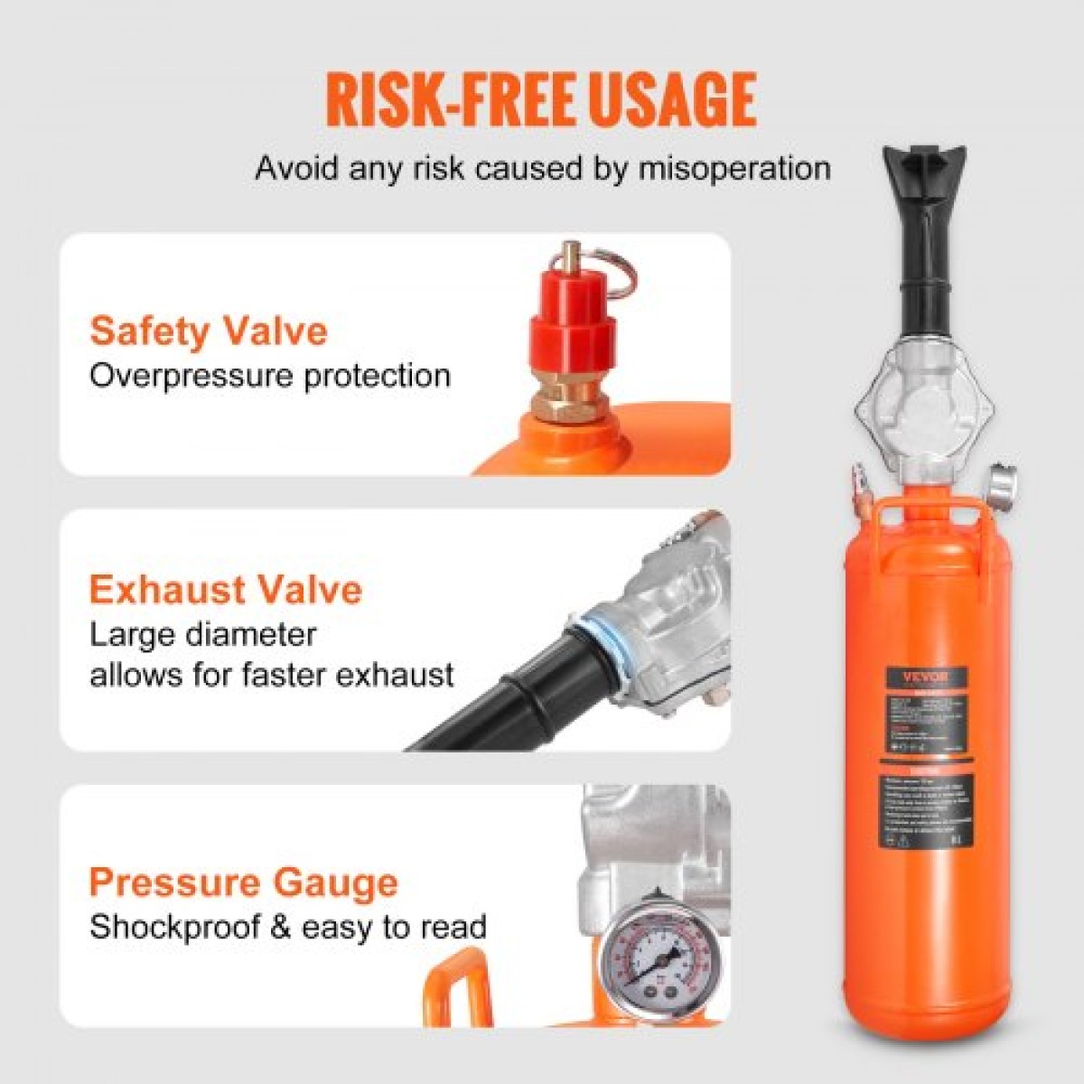 VEVOR Tire Seater, 2,1 Gal/8 L Air Tire Blaster, 120 PSI Handheld Blaster, αναβαθμισμένο φορητό εργαλείο φουσκώματος ελαστικών, 85-116 PSI Λειτουργική πίεση για τρακτέρ φορτηγό ATV Car