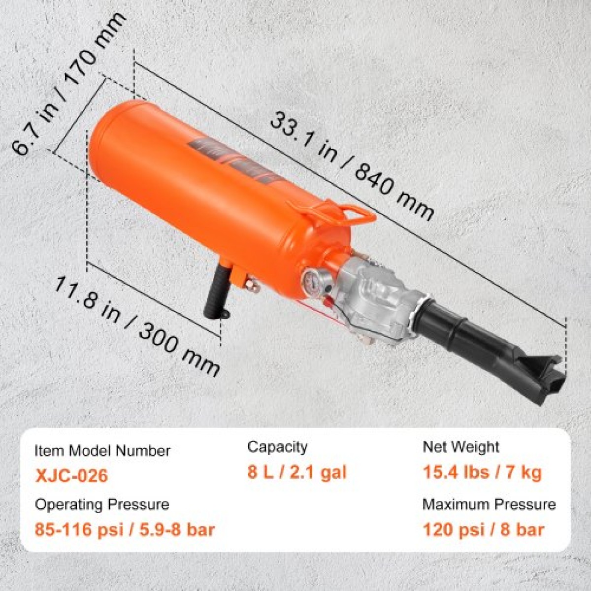 VEVOR Tire Seater, 2,1 Gal/8 L Air Tire Blaster, 120 PSI Handheld Blaster, αναβαθμισμένο φορητό εργαλείο φουσκώματος ελαστικών, 85-116 PSI Λειτουργική πίεση για τρακτέρ φορτηγό ATV Car