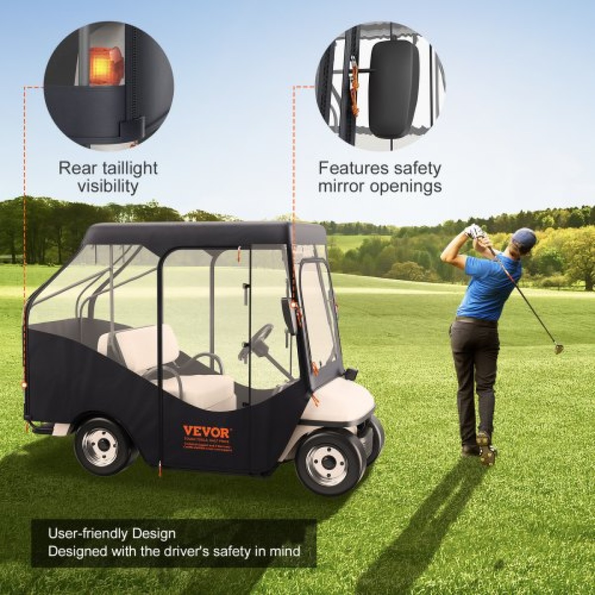 Περίβλημα VEVOR Golf Cart, 600D Polyester Driving Consure με διαφανή παράθυρα 4 όψεων, 4 καλύμματα Passenger Club Car Cars για 2+2 Passenger Cart Golf, αντηλιακό και ανθεκτικό στη σκόνη κάλυμμα εξωτερικού καροτσιού