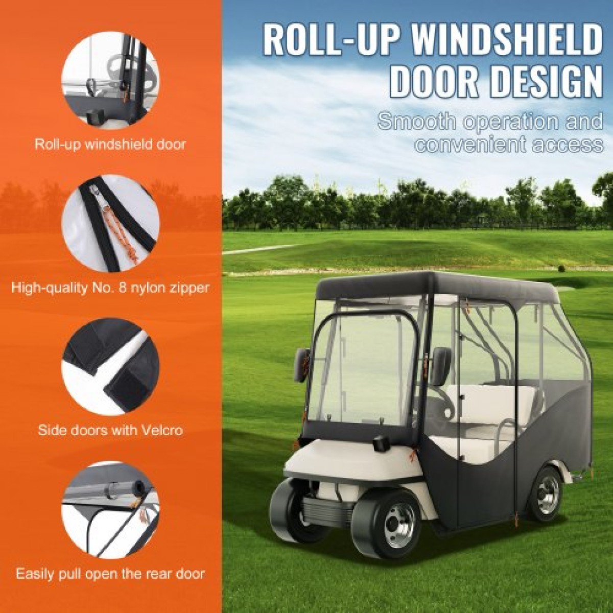 Περίβλημα VEVOR Golf Cart, 600D Polyester Driving Consure με διαφανή παράθυρα 4 όψεων, 4 καλύμματα Passenger Club Car Cars για 2+2 Passenger Cart Golf, αντηλιακό και ανθεκτικό στη σκόνη κάλυμμα εξωτερικού καροτσιού