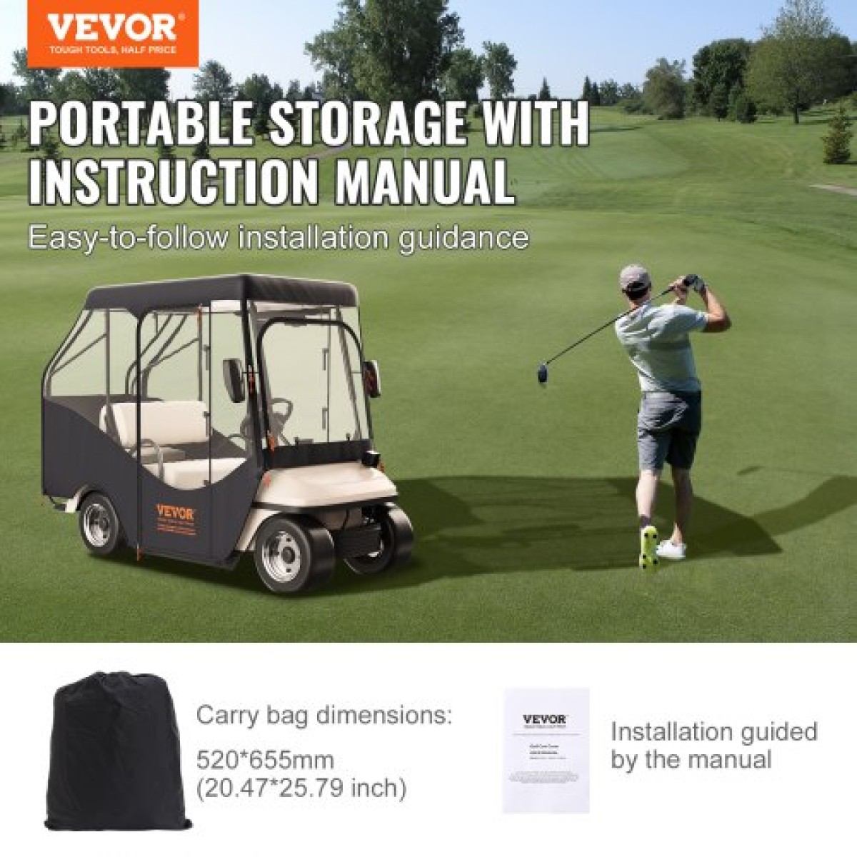 Περίβλημα VEVOR Golf Cart, 600D Polyester Driving Consure με διαφανή παράθυρα 4 όψεων, 4 καλύμματα Passenger Club Car Cars για 2+2 Passenger Cart Golf, αντηλιακό και ανθεκτικό στη σκόνη κάλυμμα εξωτερικού καροτσιού